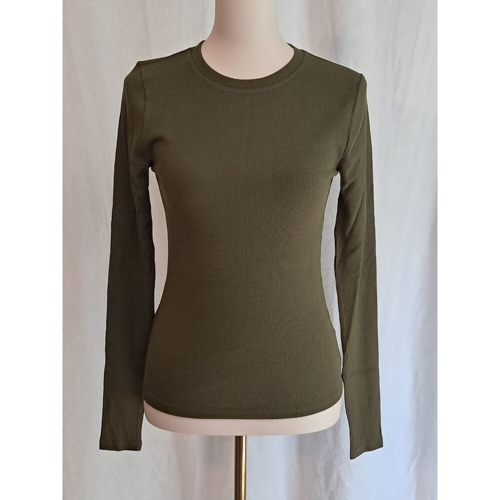 J.Crew Perfect Rib Long-Sleeve T-Shirt Crewneck Green Tencel CN194 Size S NWT